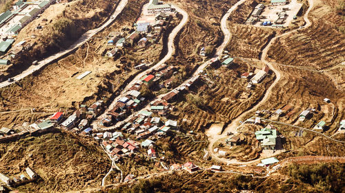 High angle view historic silk route winding road of lower himalayas in east sikkim, zuluk or dzuluk. 