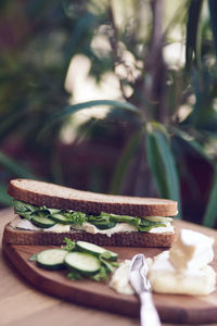 Close-up of sandwich on table