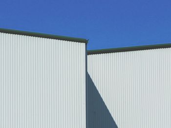 Low angle view of building against clear blue sky