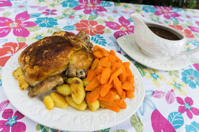 Close-up of food served on table during christmas