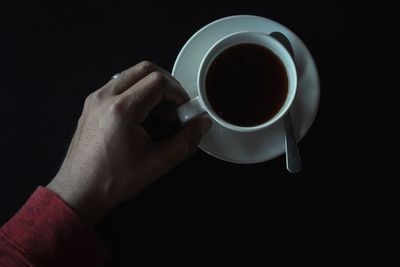 Close-up of hand holding coffee cup