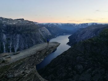 Scenic view of mountains against sky during sunset