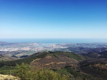 Scenic view of landscape against clear blue sky