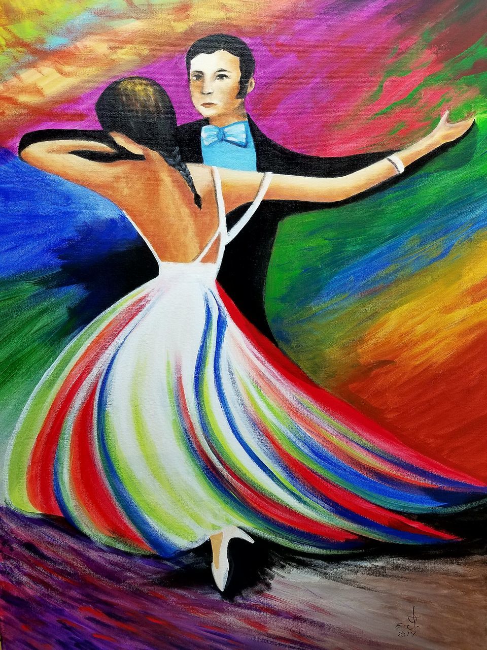 FULL FRAME SHOT OF WOMAN DANCING IN MULTI COLORED UMBRELLA