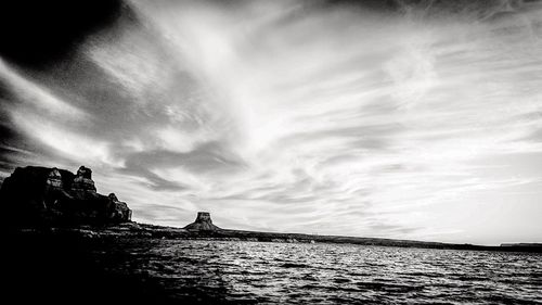 Scenic view of silhouette water against sky