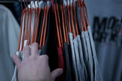 Close-up of clothes on a rack