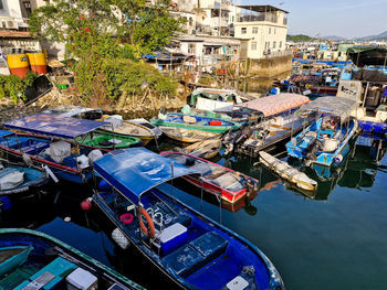 High angle view of boats in sea