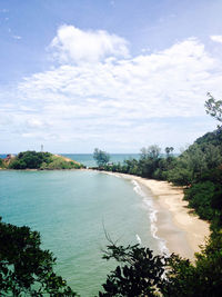 Scenic view of sea against cloudy sky