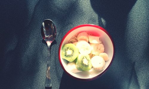 High angle view of food in plate