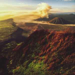 Aerial view of landscape against cloudy sky