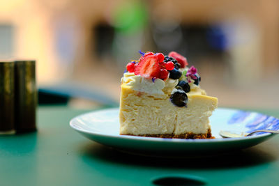 Close-up of cake in plate on table