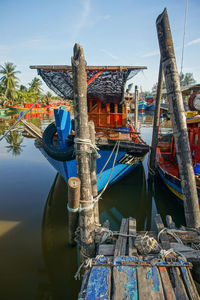 Boats moored in sea