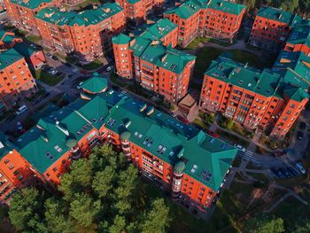 High angle view of residential buildings