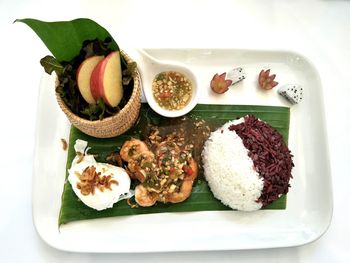 High angle view of food served on plate