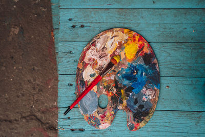 High angle view of multi colored art on table