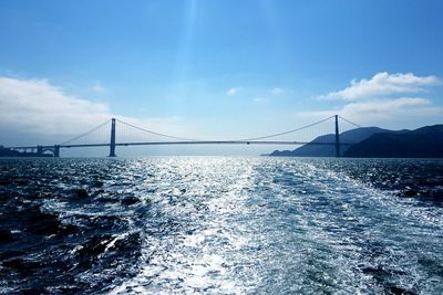 View of suspension bridge over sea