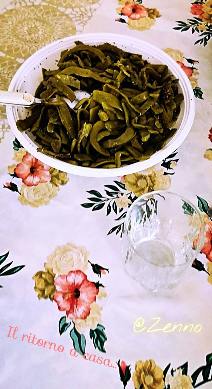 food and drink, food, freshness, still life, high angle view, flower, table, ready-to-eat, flowering plant, indoors, healthy eating, no people, plate, wellbeing, plant, serving size, bowl, close-up, text, italian food, floral pattern, temptation, flower arrangement