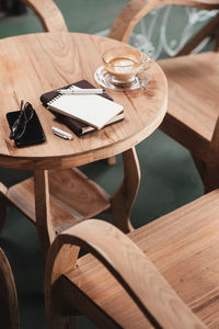 High angle view of drink on table at restaurant