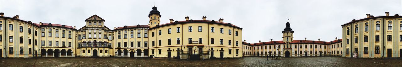 Panoramic view of buildings against sky in city