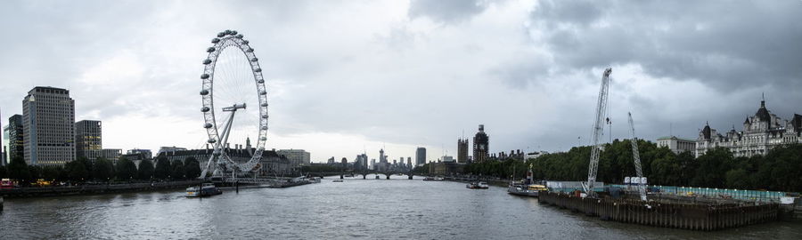 Panoramic view of river amidst buildings against sky