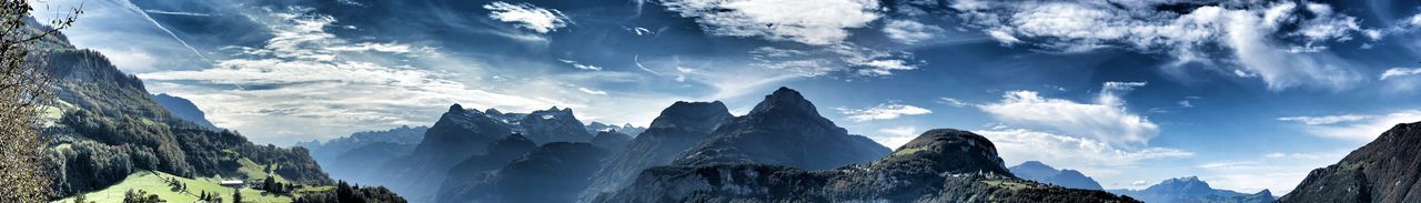 Panoramic view of landscape and mountains against sky