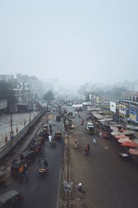 High angle view of city against clear sky