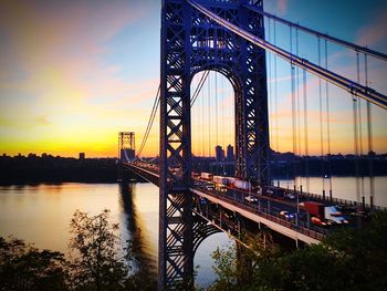 Bridge over river at sunset