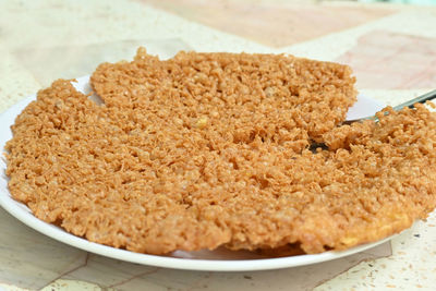 High angle view of breakfast served on table