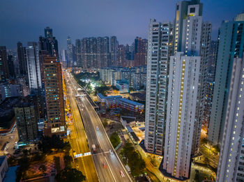 High angle view of city at night