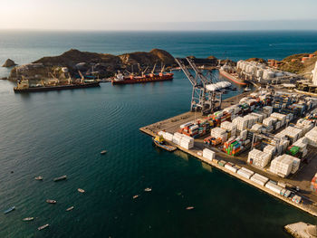 High angle view of boats in sea