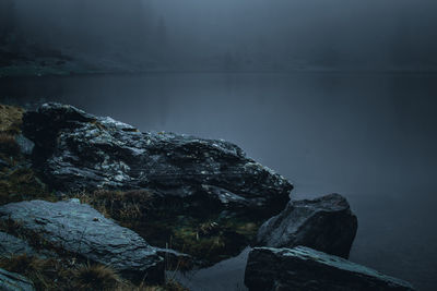 Rock formation in lake