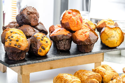 Close-up of muffins for sale in store