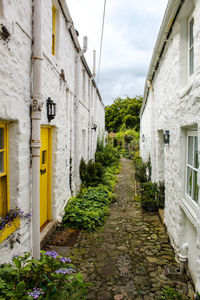 Narrow street amidst buildings against sky