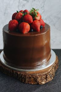 Close-up of strawberries in plate on table