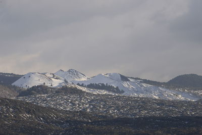 Scenic view of snowcapped mountains against sky