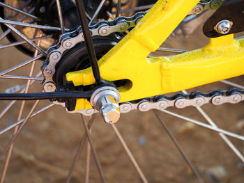 Close-up of chain on bicycle wheel