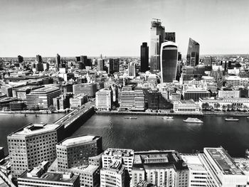 High angle view of buildings in city