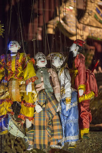 Close-up of puppets