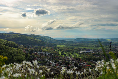 Aerial view of townscape against sky