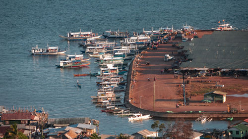 High angle view of harbor by sea