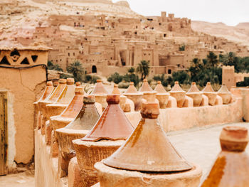 Old arabic rooftop with ancient city in the background