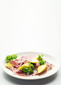 Close-up of salad served on table