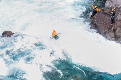 Kayakers descending the futaleufu river, a class 5 river in patagonia