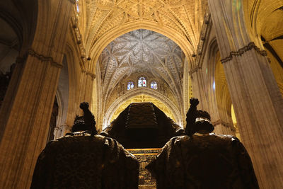 Rear view of people in temple building