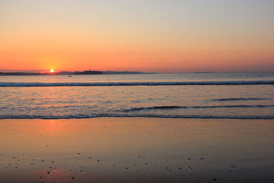 Scenic view of sea against clear sky during sunset