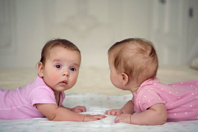 Portrait of cute baby boy at home