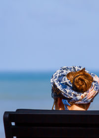 Rear view of woman wearing headscarf against sea