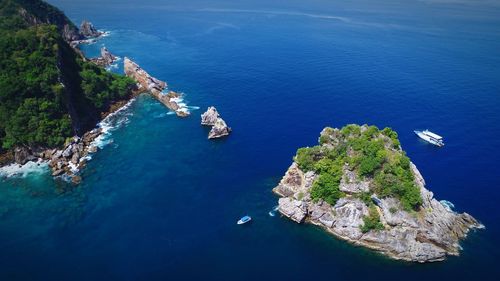 High angle view of island amidst sea