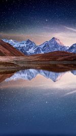 Scenic view of snowcapped mountains against sky during winter