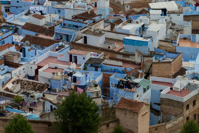 High angle view of buildings in city